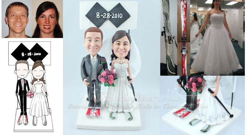 Skier Wedding Cake Toppers with Double Black Diamonds Sign